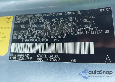 2008 Lexus Rx 350 from USA, damaged, VIN 2T2GK31U38C031008